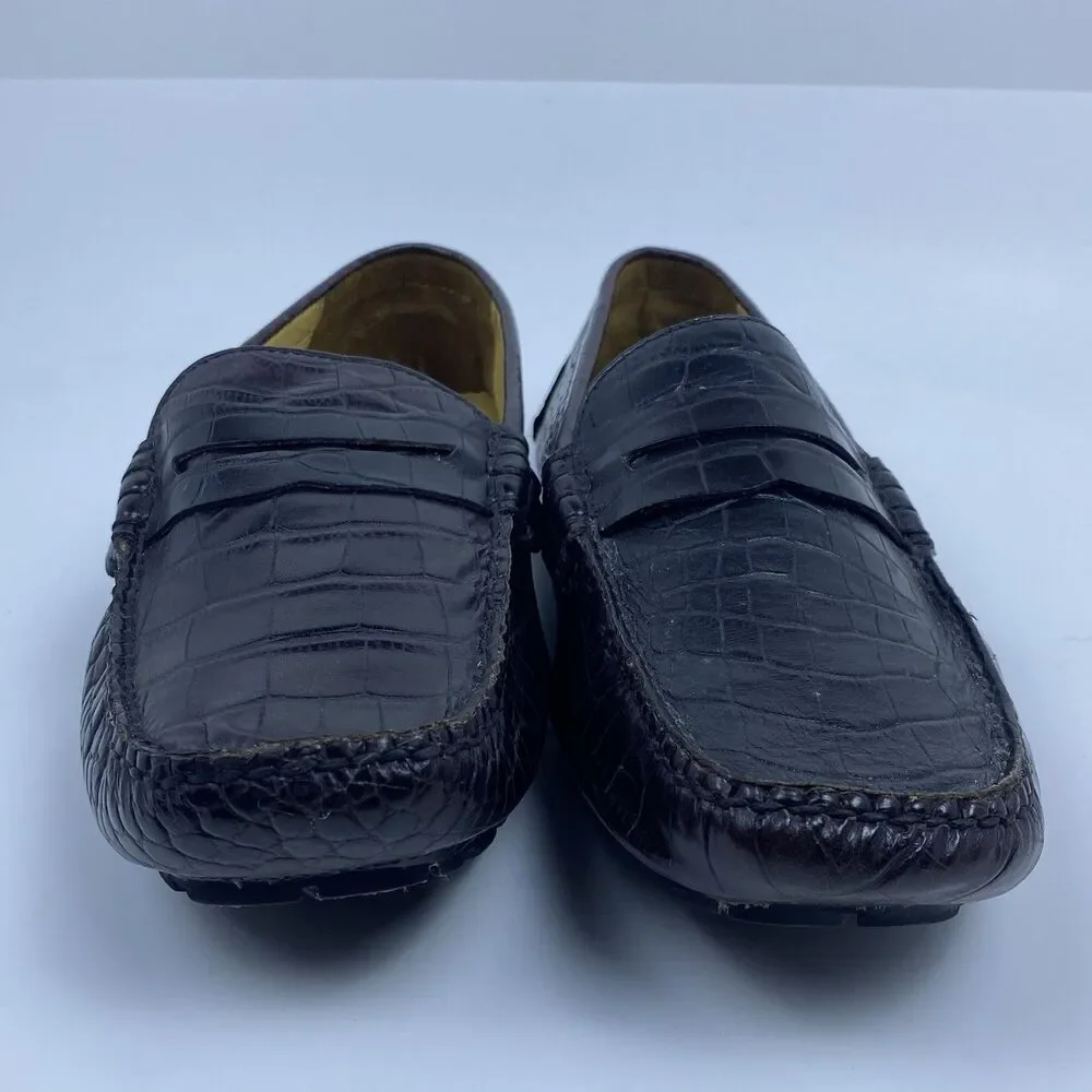 Cole Haan Crocodile Embossed Leather Driving Mocassin Loafers Brown Men's Sz 11M